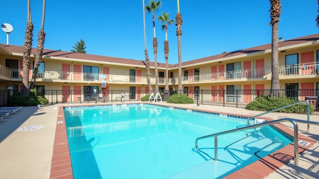 Front facade of SureStay by Best Western Fairfield Napa Valley on a sunny day with clear blue sky